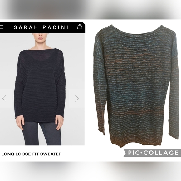 Sarah Pacini Sweaters - NWOT Sarah Pacini Green & Brown Long loose-fit Merino & Mohair sweater One Size